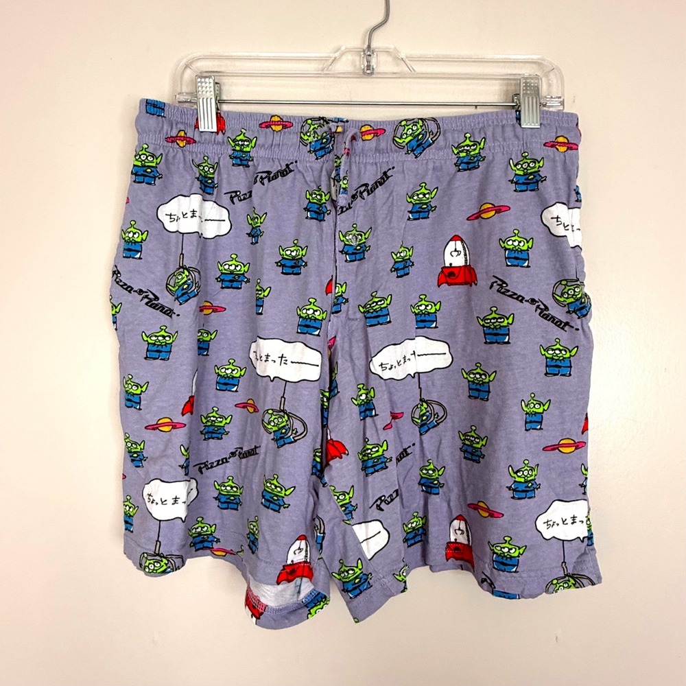 Disney Pajama Shorts Mens Large Toy Story Alien Pizza Planet Purple Cotton Sleep